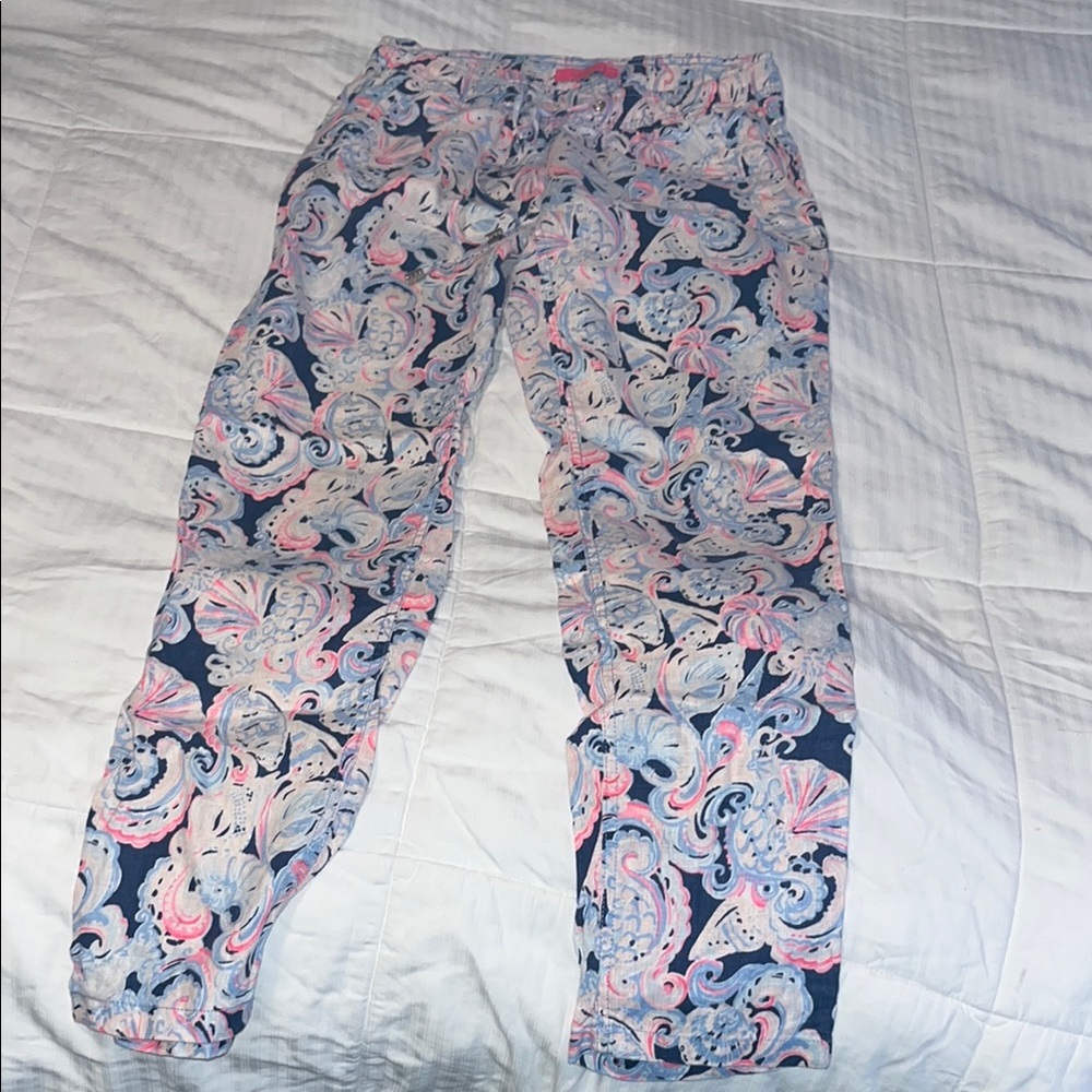 Lilly Pulitzer Aden linen joggerColorful shell Print Pants size Small LNC